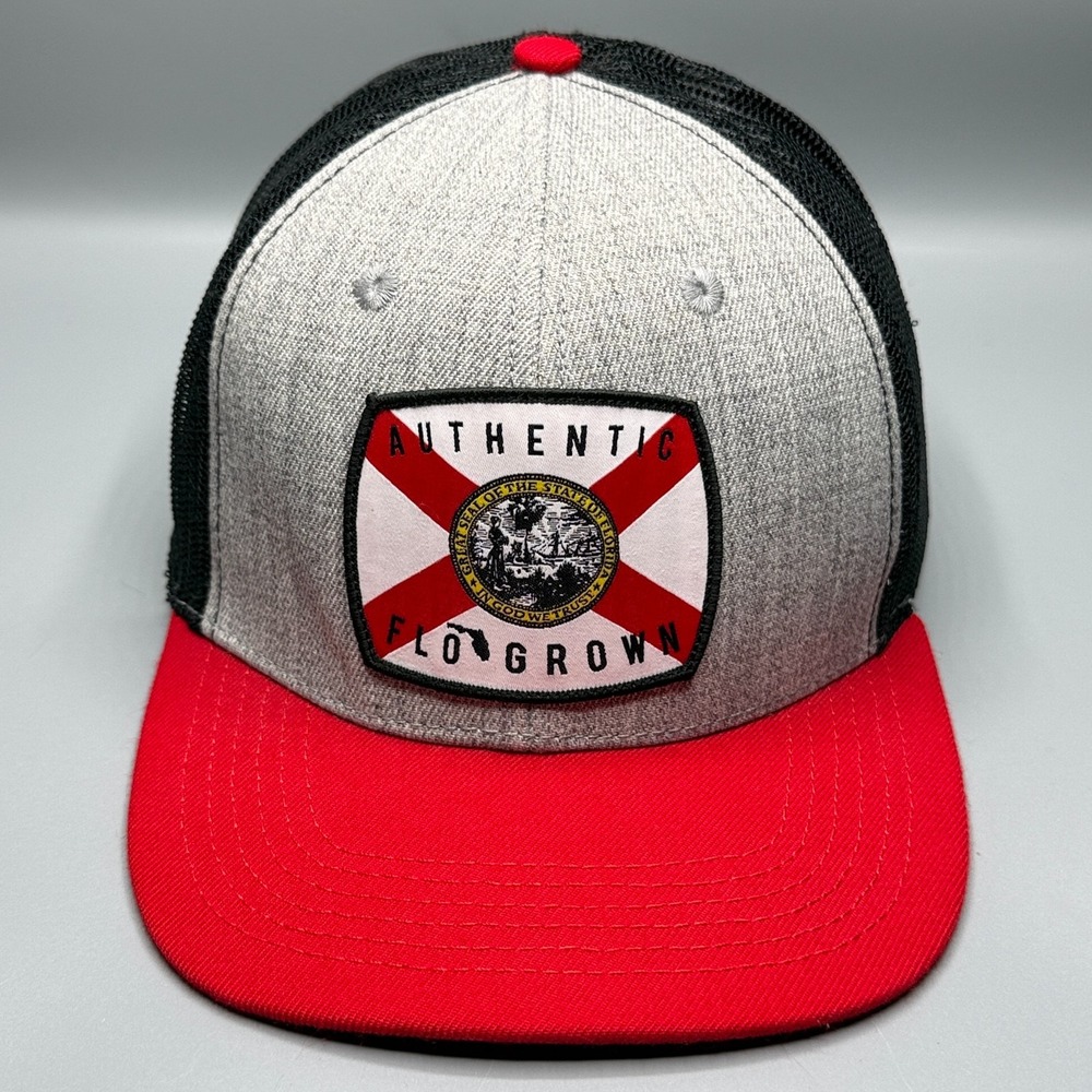 FloGrown Authentic Florida Flag Mesh Trucker Snapback Hat Red Gray Black Cap
